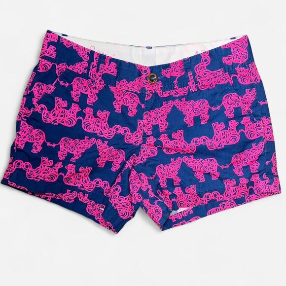 Lilly Pulitzer Pants - Lilly Pulitzer Pink and Blue Elephant Print Chino Shorts SIZE 4